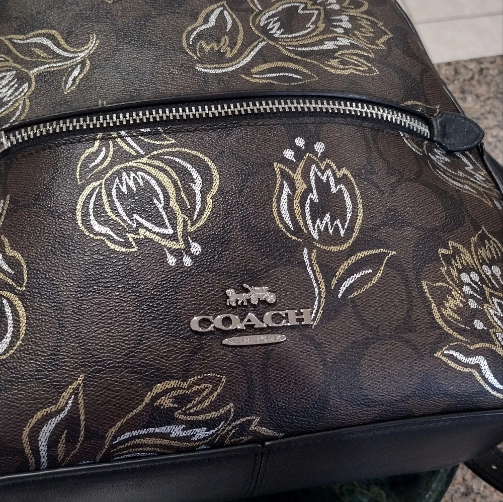Coach Jordyn Signature Canvas Tulip Brown Backpack Like new